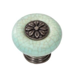 Crazed Blue Porcelain and Pewter Cabinet knob   VS103