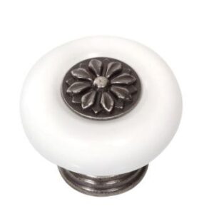 White Porcelain and Pewter Cabinet Knob  VS107