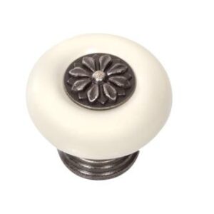 Ivory Porcelain and Pewter Cabinet Knob  VS113
