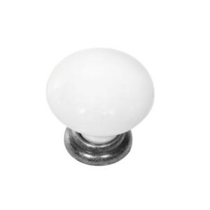 Versailles White Porcelain and Pewter Cabinet Knob VS41