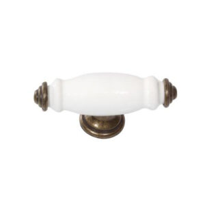 White Porcelain and Antique Brass T Knob  VS4A