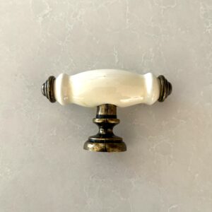 Ivory Porcelain Antique Brass T Knob  VS4HT