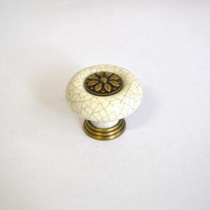 White Porcelain and Antique Brass Knob   VS99