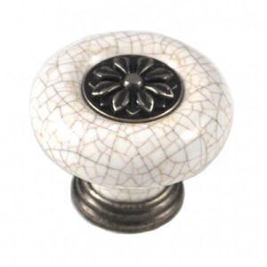 French White Crazed Porcelain Pewter Knob  VS99A
