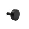 Black cabinet knob on a white background.